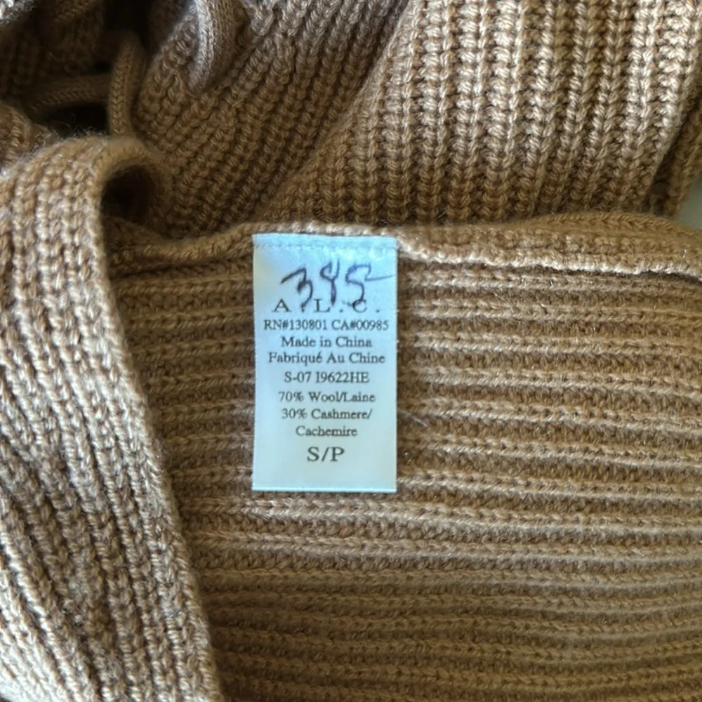 A.L.C. Camel Tan MARKELL Wool Cashmere‎ Lace-Up Back Crewneck Sweater